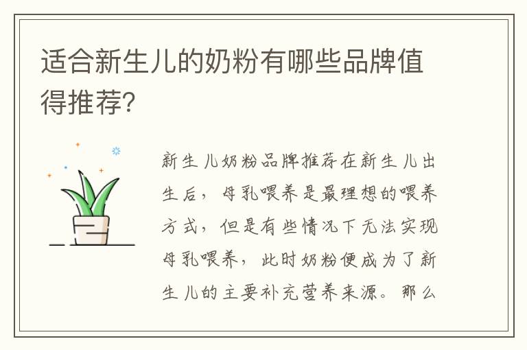適合新生兒的奶粉有哪些品牌值得推薦？