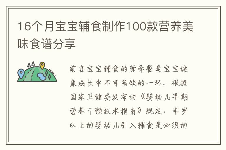 16個月寶寶輔食制作100款營養美味食譜分享