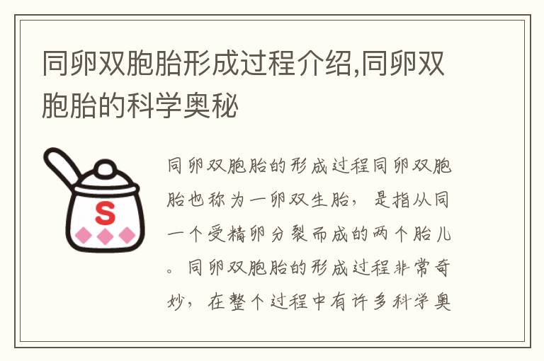 同卵雙胞胎形成過程介紹,同卵雙胞胎的科學奧秘