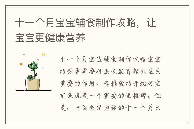 十一個月寶寶輔食制作攻略，讓寶寶更健康營養