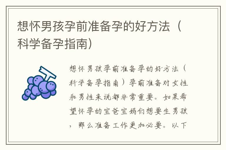 想懷男孩孕前準備孕的好方法（科學備孕指南）