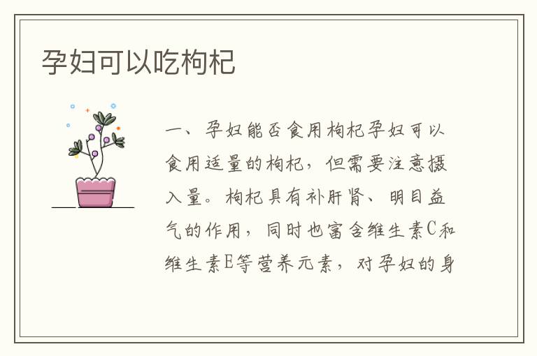 孕婦可以吃枸杞