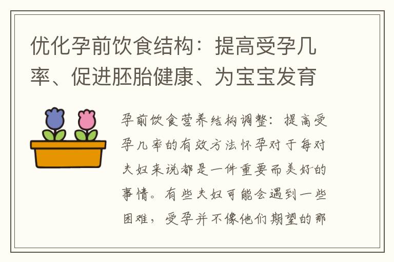 優化孕前飲食結構：提高受孕幾率、促進胚胎健康、為寶寶發育提供均衡營養的科學方法