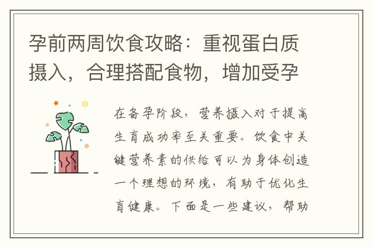 孕前兩周飲食攻略：重視蛋白質攝入，合理搭配食物，增加受孕機會并優化生殖系統功能