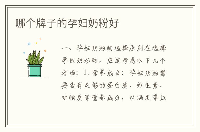 哪個牌子的孕婦奶粉好