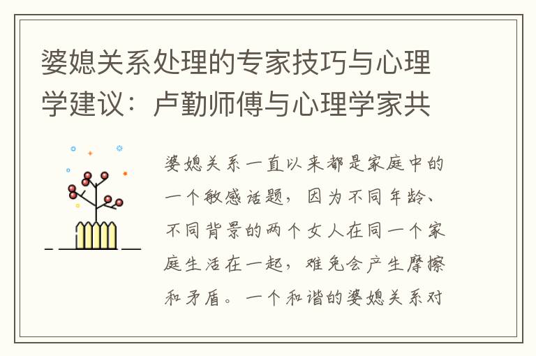 婆媳關系處理的專家技巧與心理學建議：盧勤師傅與心理學家共同分享經驗