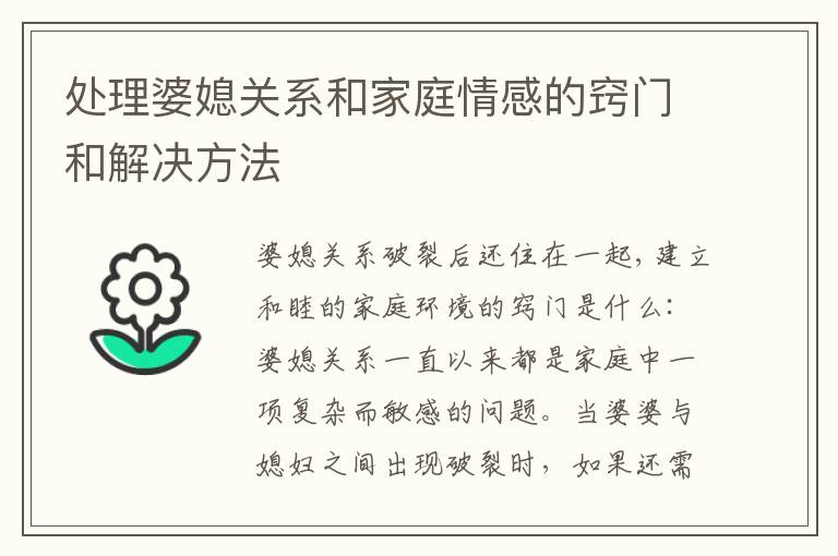 處理婆媳關系和家庭情感的竅門和解決方法