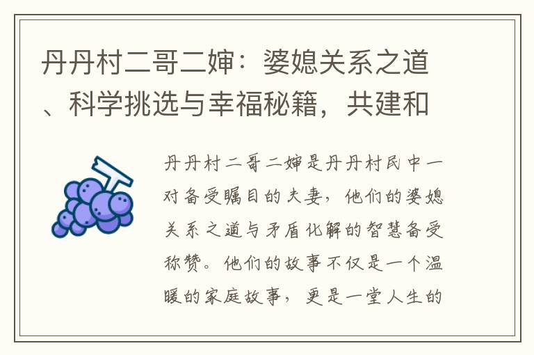 丹丹村二哥二嬸：婆媳關系之道、科學挑選與幸福秘籍，共建和諧家庭與理想婆媳關系