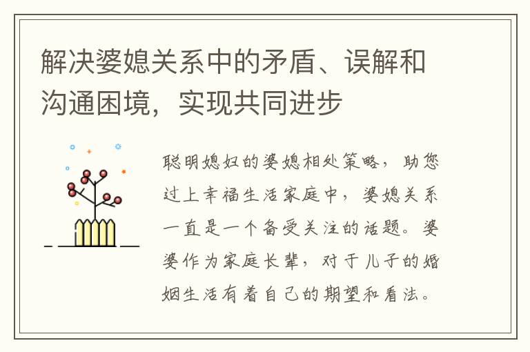 解決婆媳關系中的矛盾、誤解和溝通困境，實現共同進步