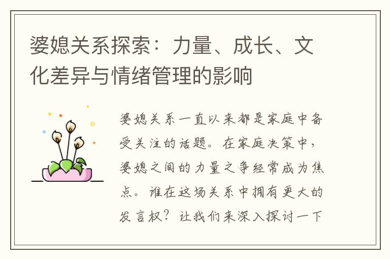 婆媳關系探索：力量、成長、文化差異與情緒管理的影響