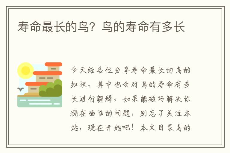 壽命最長的鳥？鳥的壽命有多長