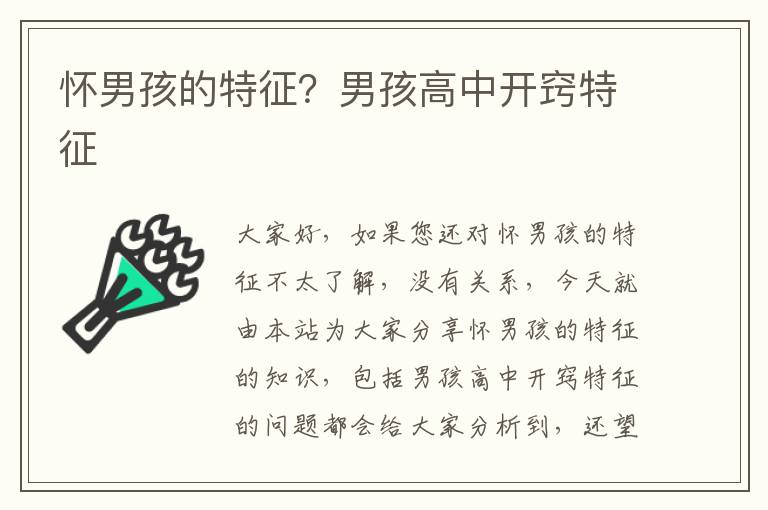 懷男孩的特征？男孩高中開竅特征