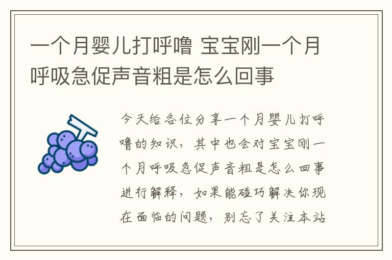 一個月嬰兒打呼嚕 寶寶剛一個月呼吸急促聲音粗是怎么回事