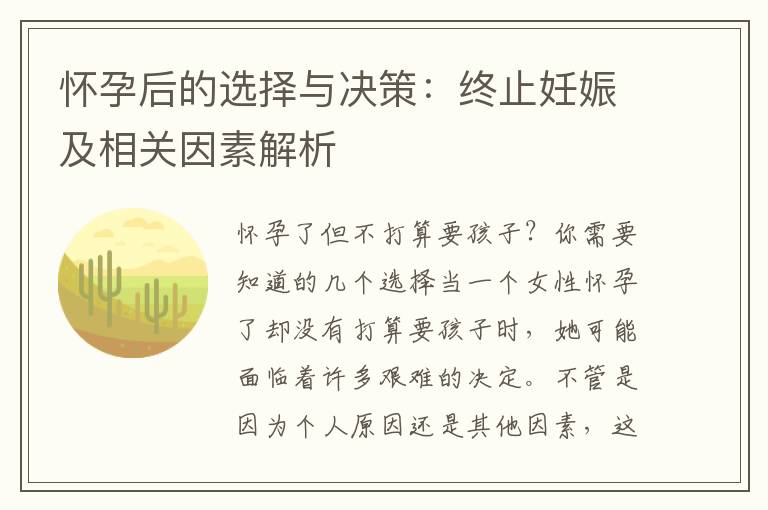 懷孕后的選擇與決策：終止妊娠及相關因素解析