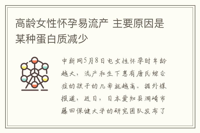 高齡女性懷孕易流產 主要原因是某種蛋白質減少