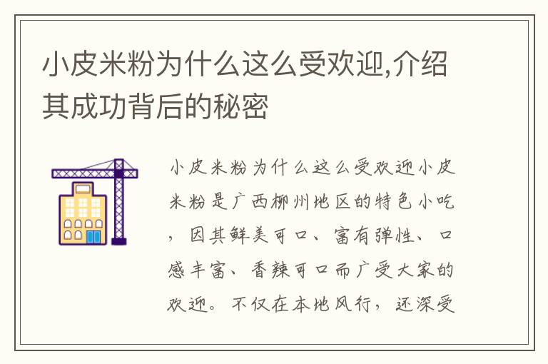 小皮米粉為什么這么受歡迎,介紹其成功背后的秘密
