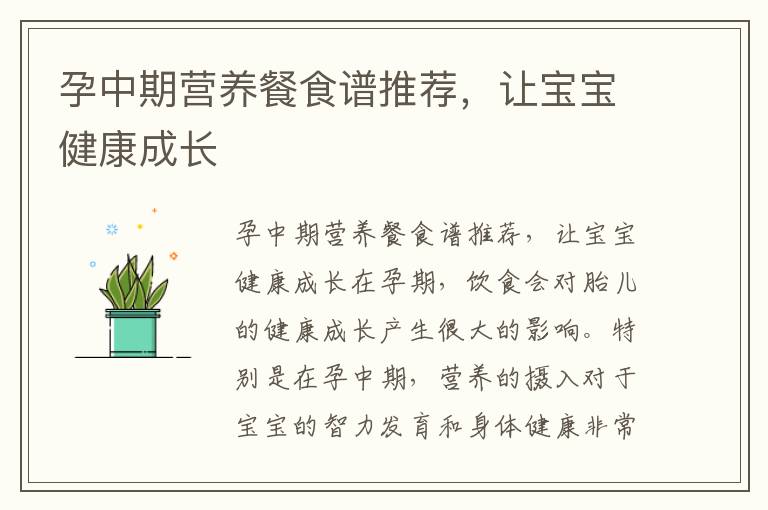 孕中期營養餐食譜推薦，讓寶寶健康成長