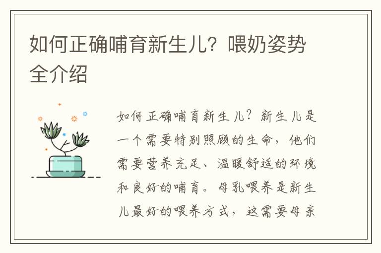 如何正確哺育新生兒？喂奶姿勢全介紹