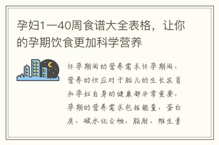 孕婦1一40周食譜大全表格，讓你的孕期飲食更加科學營養