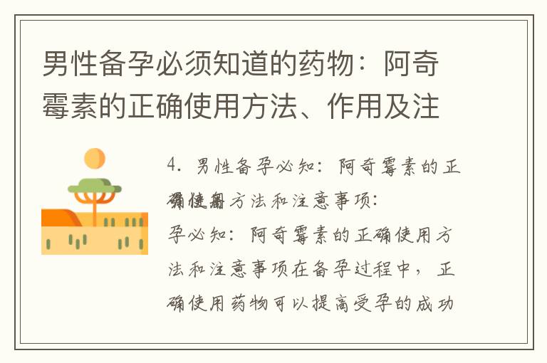 男性備孕必須知道的藥物：阿奇霉素的正確使用方法、作用及注意事項詳解