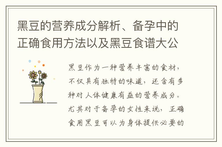 黑豆的營養成分解析、備孕中的正確食用方法以及黑豆食譜大公開