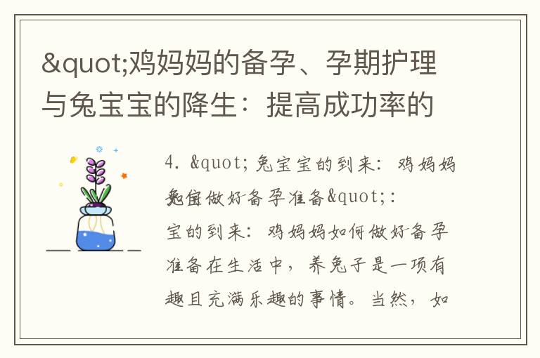 "雞媽媽的備孕、孕期護理與兔寶寶的降生：提高成功率的有效方法"