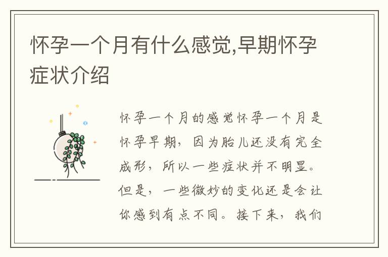 懷孕一個月有什么感覺,早期懷孕癥狀介紹