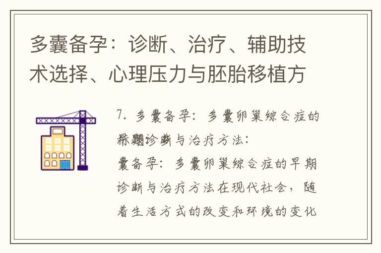 多囊備孕：診斷、治療、輔助技術選擇、心理壓力與胚胎移植方案