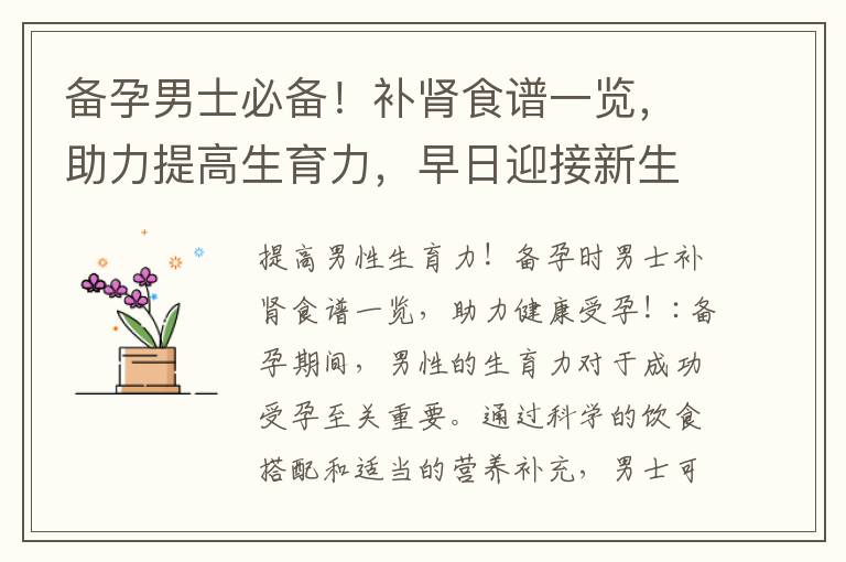備孕男士必備！補腎食譜一覽，助力提高生育力，早日迎接新生命！