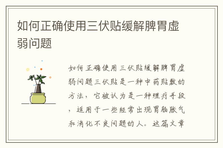 如何正確使用三伏貼緩解脾胃虛弱問題