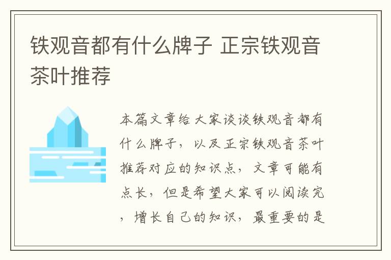 鐵觀音都有什么牌子 正宗鐵觀音茶葉推薦