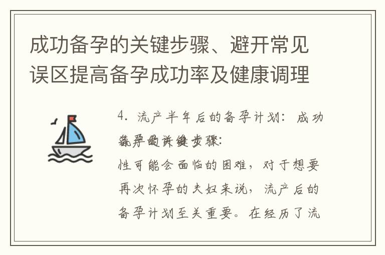 成功備孕的關鍵步驟、避開常見誤區提高備孕成功率及健康調理與心理疏導的重要性：流產半年后的備孕指南