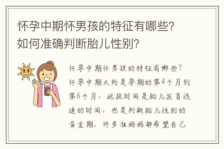 懷孕中期懷男孩的特征有哪些？如何準確判斷胎兒性別？