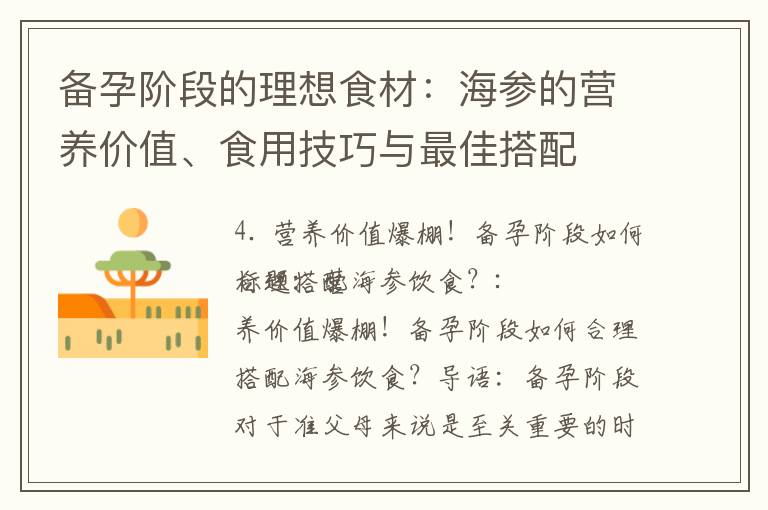 備孕階段的理想食材：海參的營養價值、食用技巧與最佳搭配