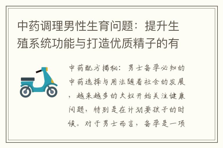 中藥調理男性生育問題：提升生殖系統功能與打造優質精子的有效途徑