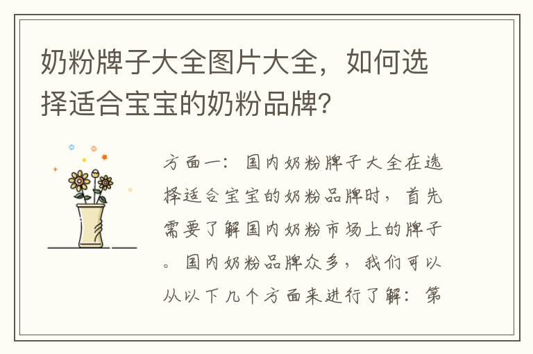 奶粉牌子大全圖片大全，如何選擇適合寶寶的奶粉品牌？