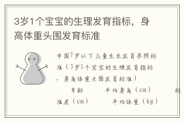3歲1個寶寶的生理發育指標，身高體重頭圍發育標準